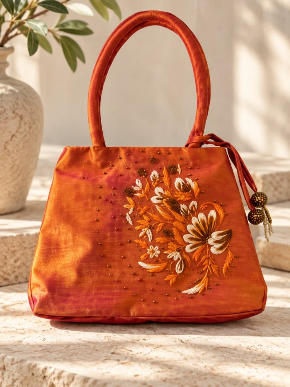 Vintage Mad Bags Y2K Silk Taffeta Embroidered Boho Floral Purse Handbag Pink
